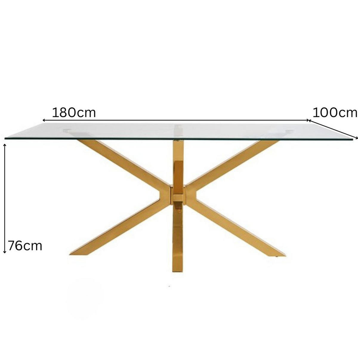 ESSTISCH Terni 180 mit edlen Edelstahlbeinen - Goldfarben, Glas (180/100/76cm) - alesvelt