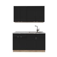 SINGLEKÜCHE Fame-Line, Schwarz gestreift/Goldkraft Eiche, 140 cm ohne Arbeitsplatte - Honigeiche/Schwarz, Holzwerkstoff (140/81.6/46cm) - Vicco