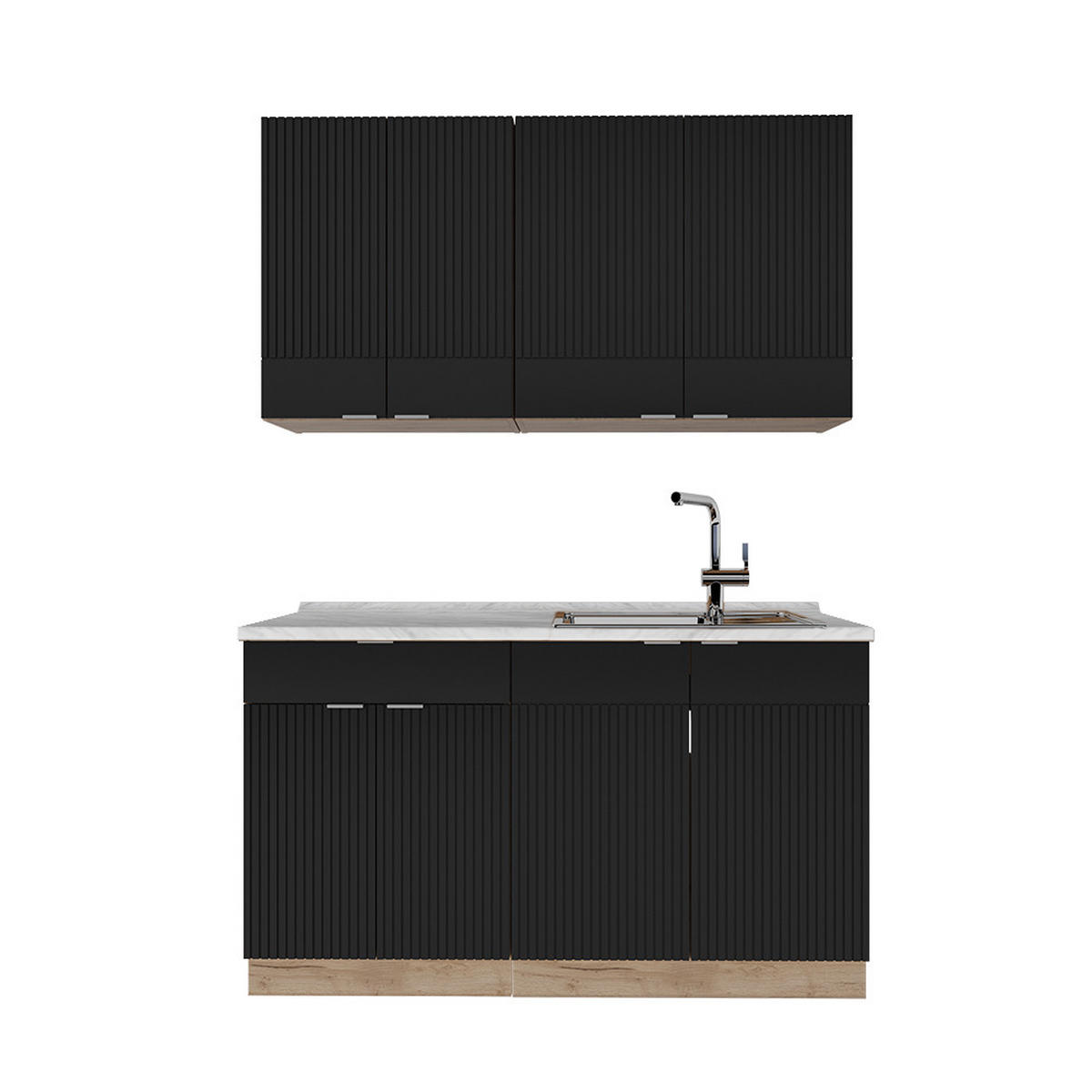 SINGLEKÜCHE Fame-Line, Schwarz gestreift/Goldkraft Eiche, 140 cm ohne Arbeitsplatte - Honigeiche/Schwarz, Holzwerkstoff (140/81.6/46cm) - Vicco