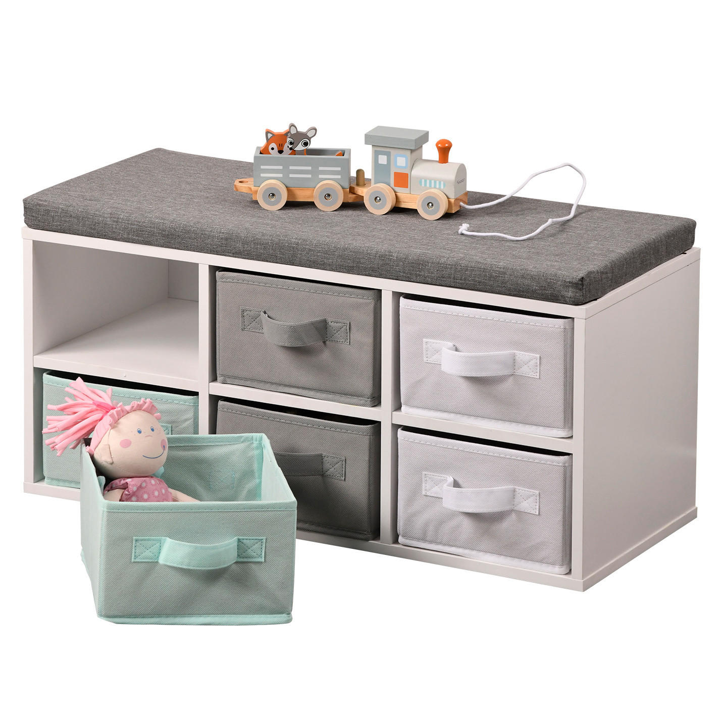 SITZBANK für Kinder mit 6 Textilboxen 68/29,5/33 cm - Multicolor, Holzwerkstoff (29.5/33/68cm) - Kesper