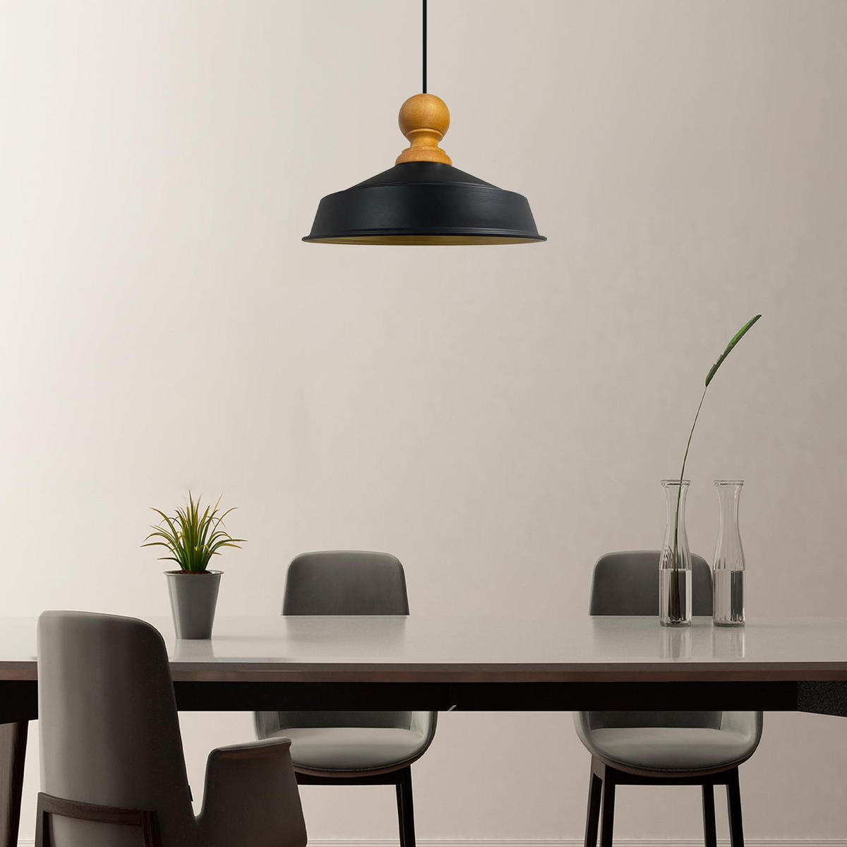 DECKENPENDELLEUCHTE Holz Asletl - Schwarz, Holz/Metall (24/40/148cm) - Bamyum