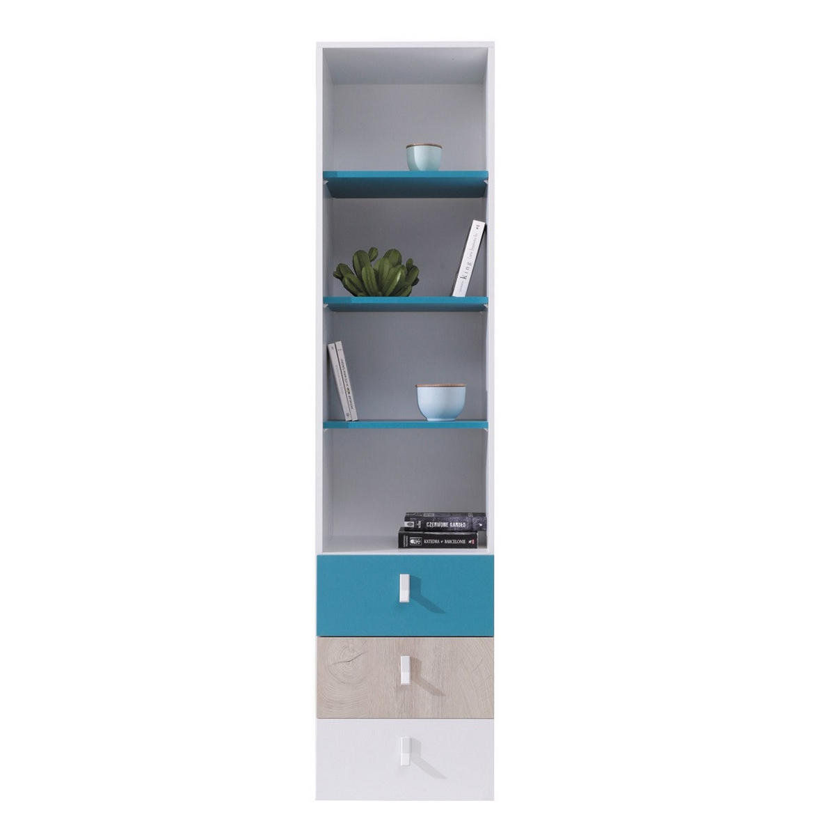 JUGENDZIMMER Space Set B mit Bett 90 x 200 - Weiß-Eiche-Türkis - Türkis/Eichefarben, Holzwerkstoff (135/190/135cm) - QMM TraumMöbel
