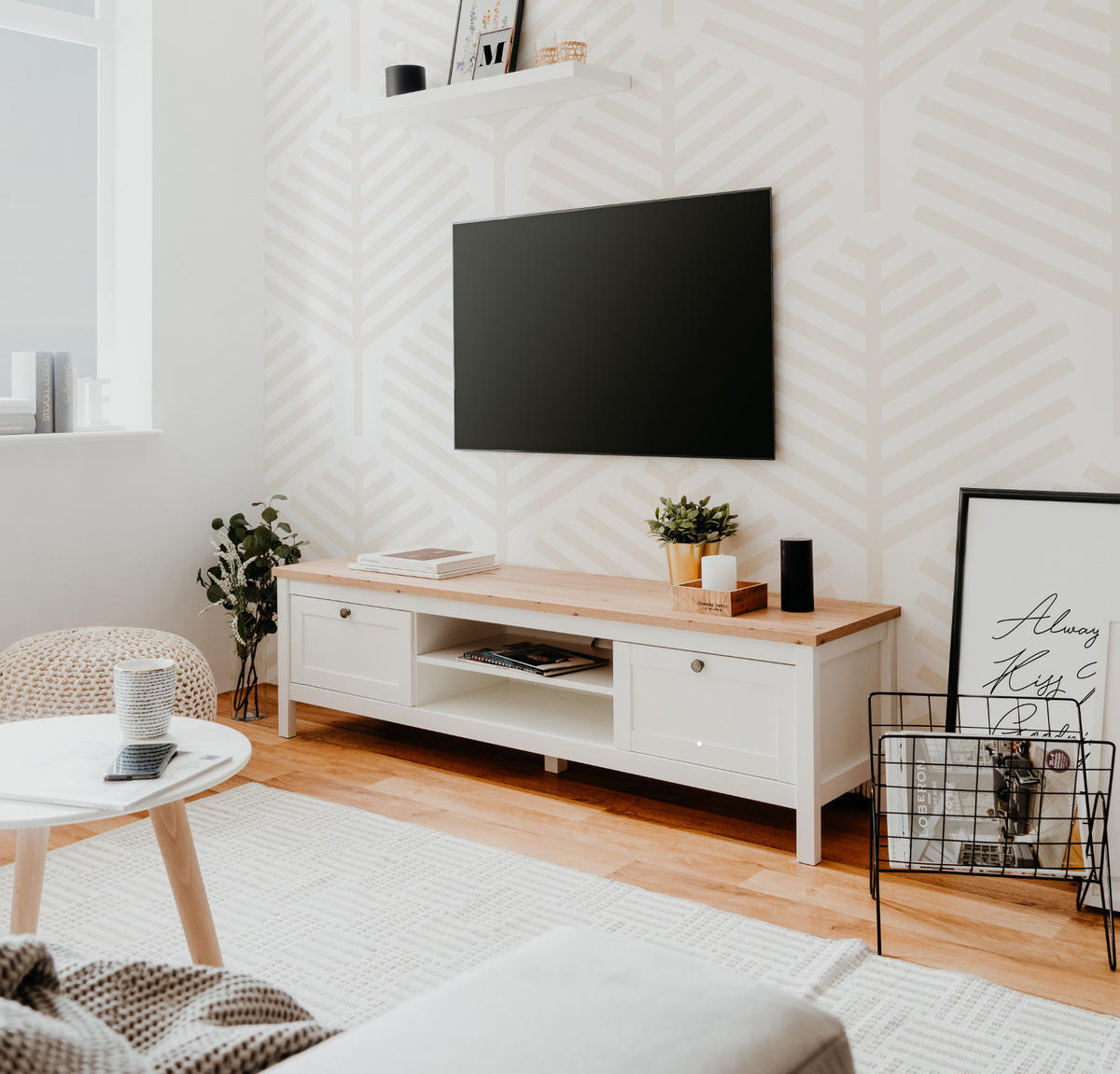 TV-LOWBOARD weiß, Eiche Artisan 160 cm Landhaus, TV-Unterteil mit 2 Schubkästen - Silberfarben/Weiß, Holzwerkstoff/Kunststoff (160/45/40cm) - Furn.Design