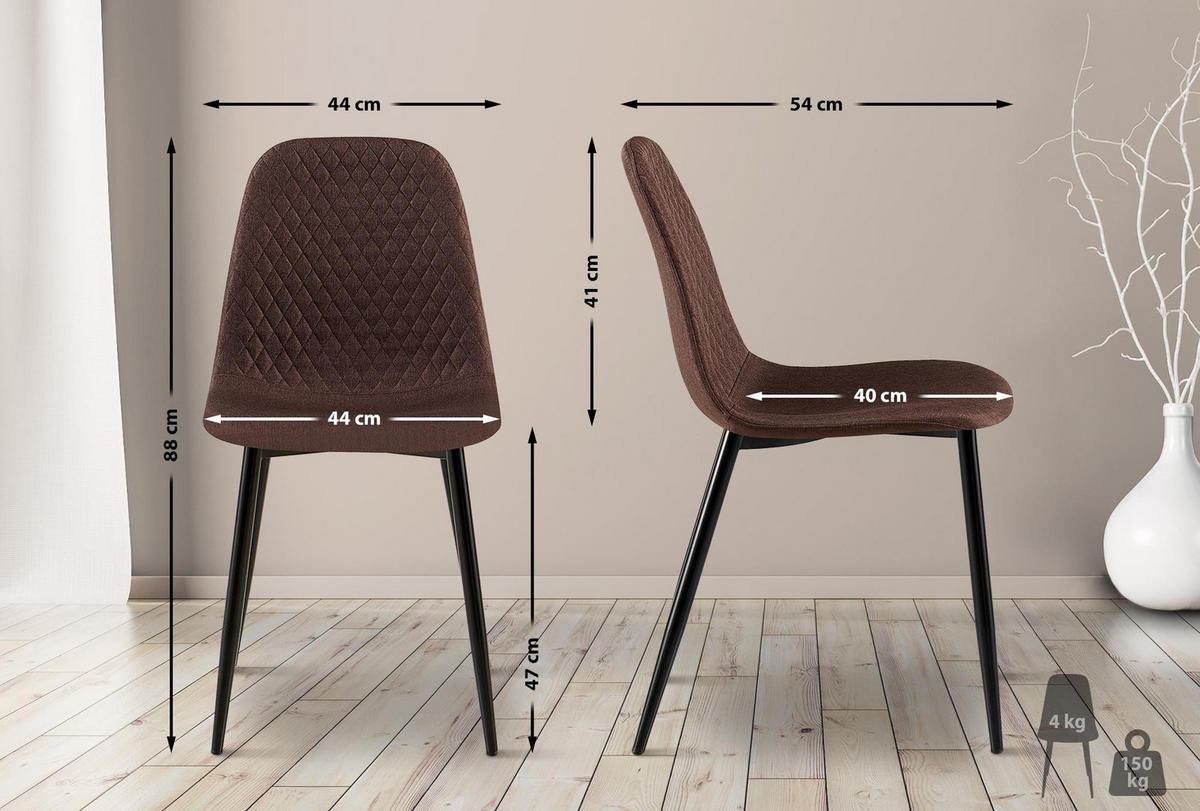 STUHL Stoff Braun - Schwarz/Braun, Textil/Metall (44/88/54cm) - CLP
