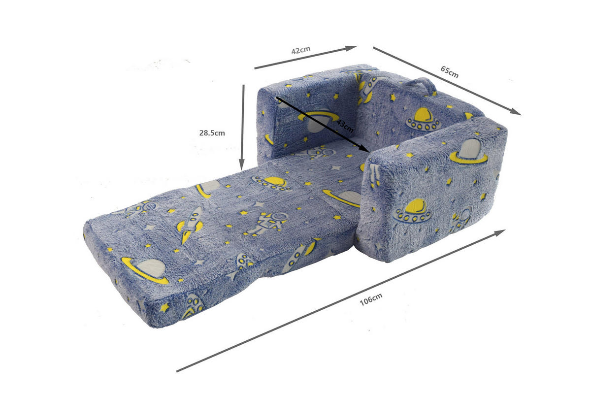 KINDERSOFA Aufklappbares Kleinkindsofa Stoff leuchtendes Motiv 106/63/28,5 cm Blau - Blau, Textil (63/28.5/106cm) - Redom