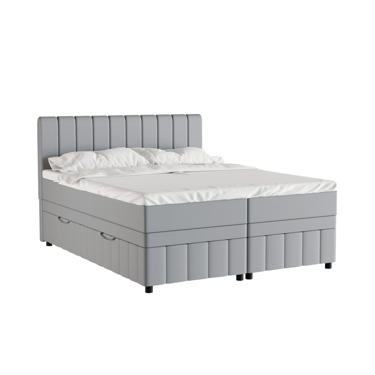 BOXBETT AVALON 160 x 200 cm mit Bettkasten und Topper - Hellgrau - Hellgrau, Holz - Panda Möbel