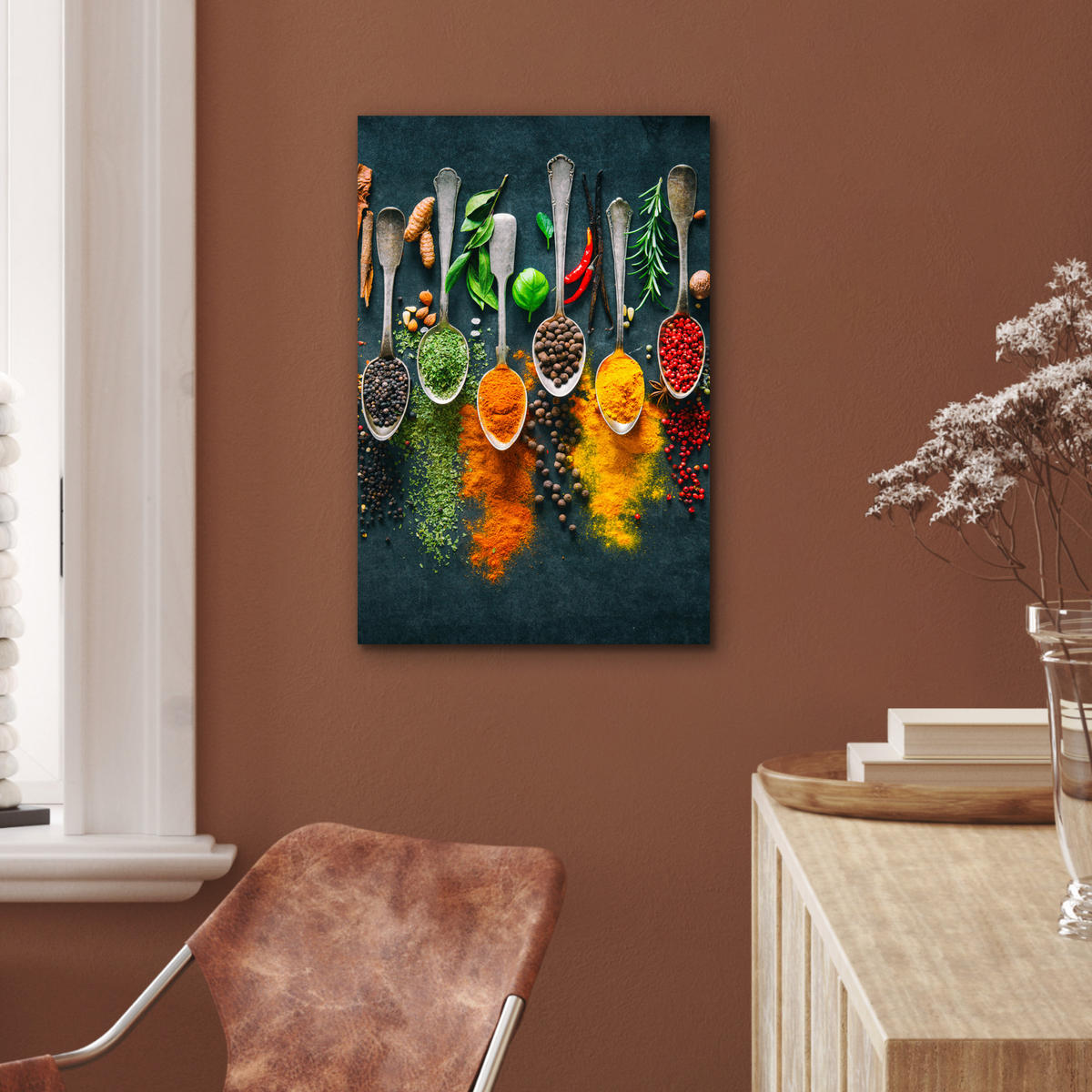 METALLBILD Kräuter - Gewürze - Löffel 40x60 cm - Currygelb, Metall (40/60cm) - MuchoWow