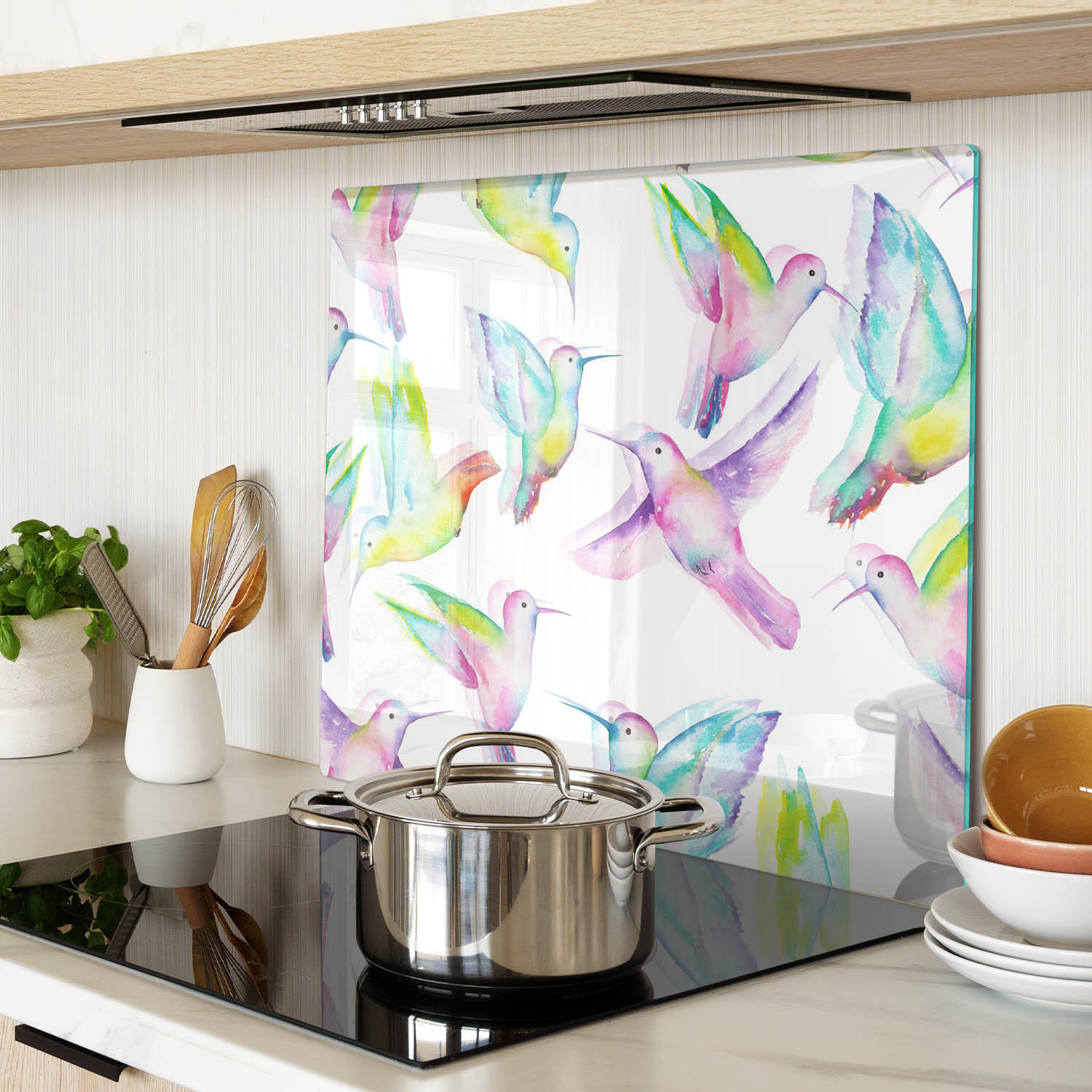 GLASPLATTE 60x52 cm Kolibris - Dunkelgrün/Schwarz, Glas (60/0.4/52cm) - TULUP