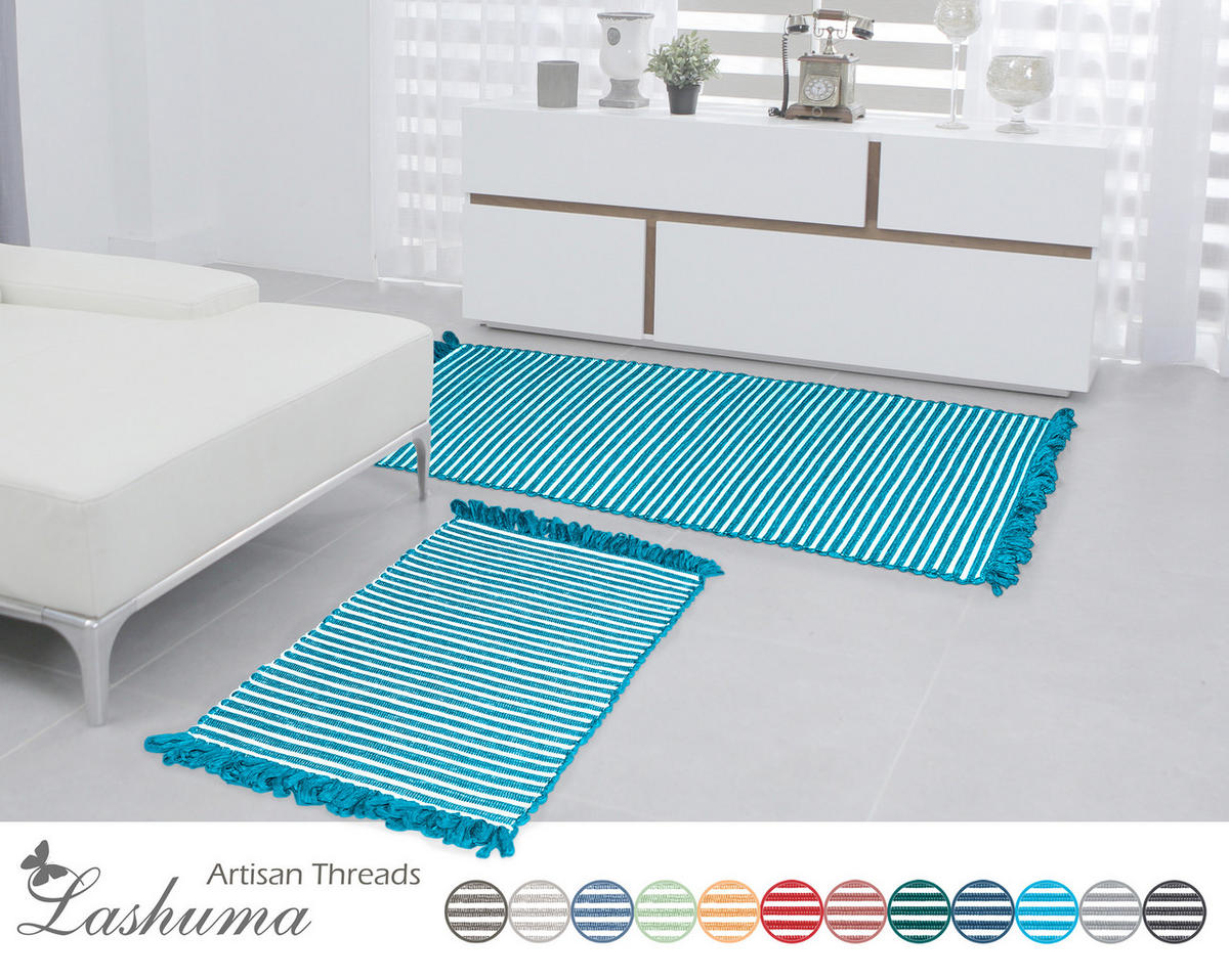 HANDGEWEBTER Läufer 50x70 cm Pazifik - Türkis, Naturmaterialien/Textil (50/70cm) - Lashuma