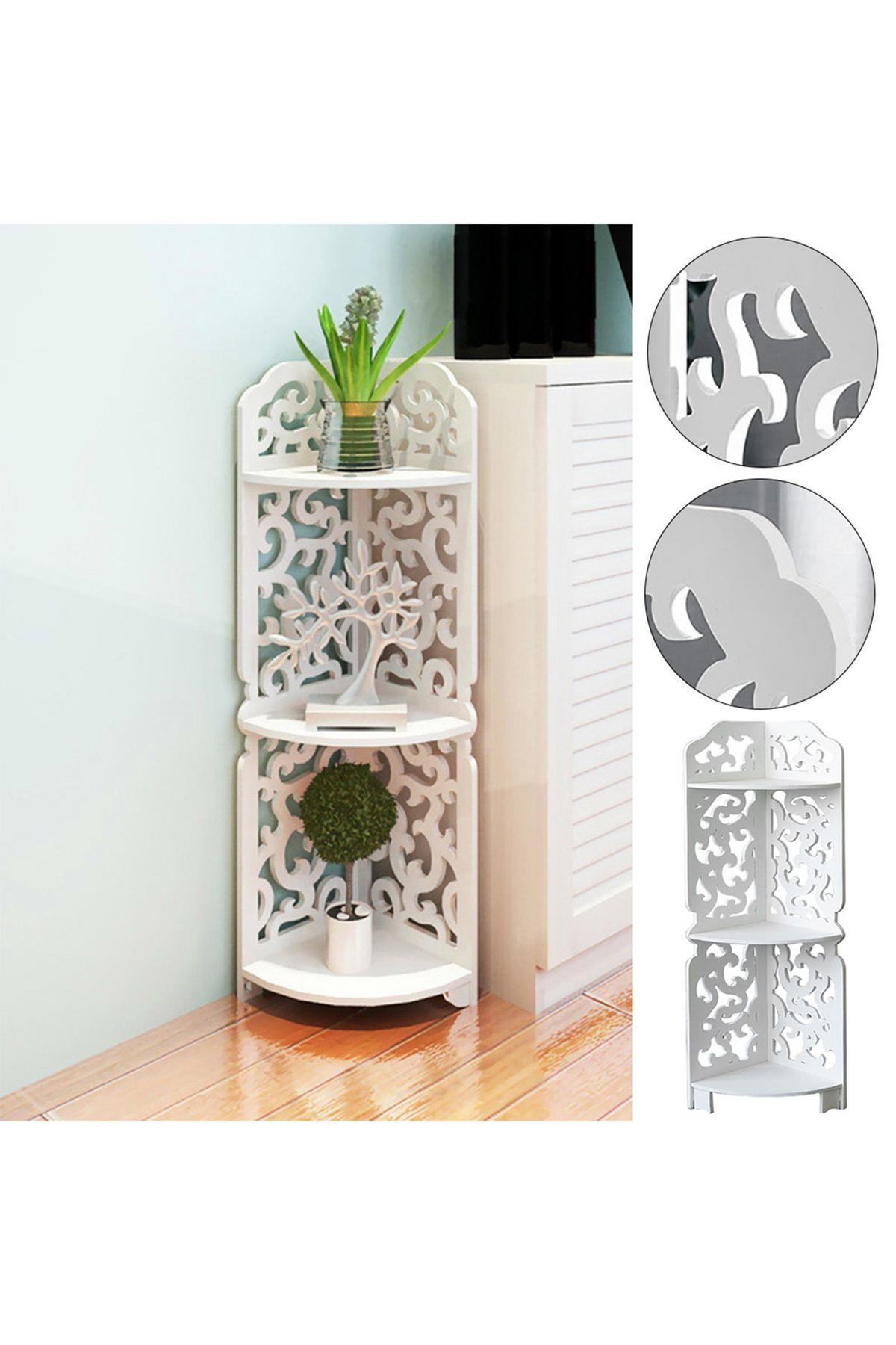 ECKREGAL 3-Stufiges aus MDF-Platten in Weiß mit dekorativen Schnitzmustern Modernes Design Vielseitig einsetzbar 21 x 21 x 80 cm - Weiß, Kunststoff (21/80/21cm) - Livingandhome