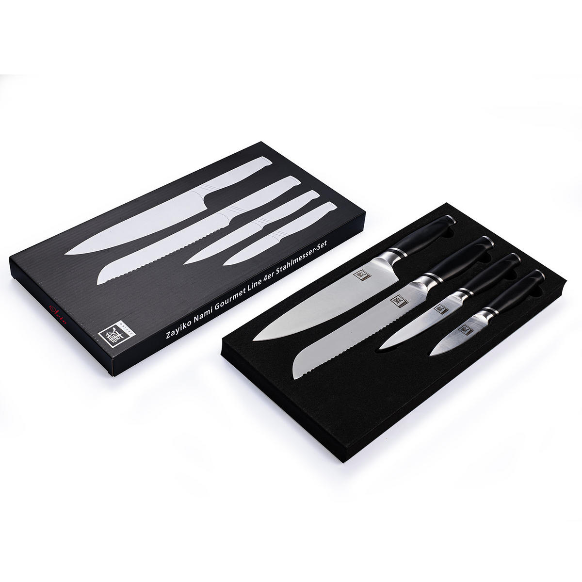 4ER KÜCHENMESSER-SET 8,5–20,5 cm - Schwarz, Metall - Zayiko