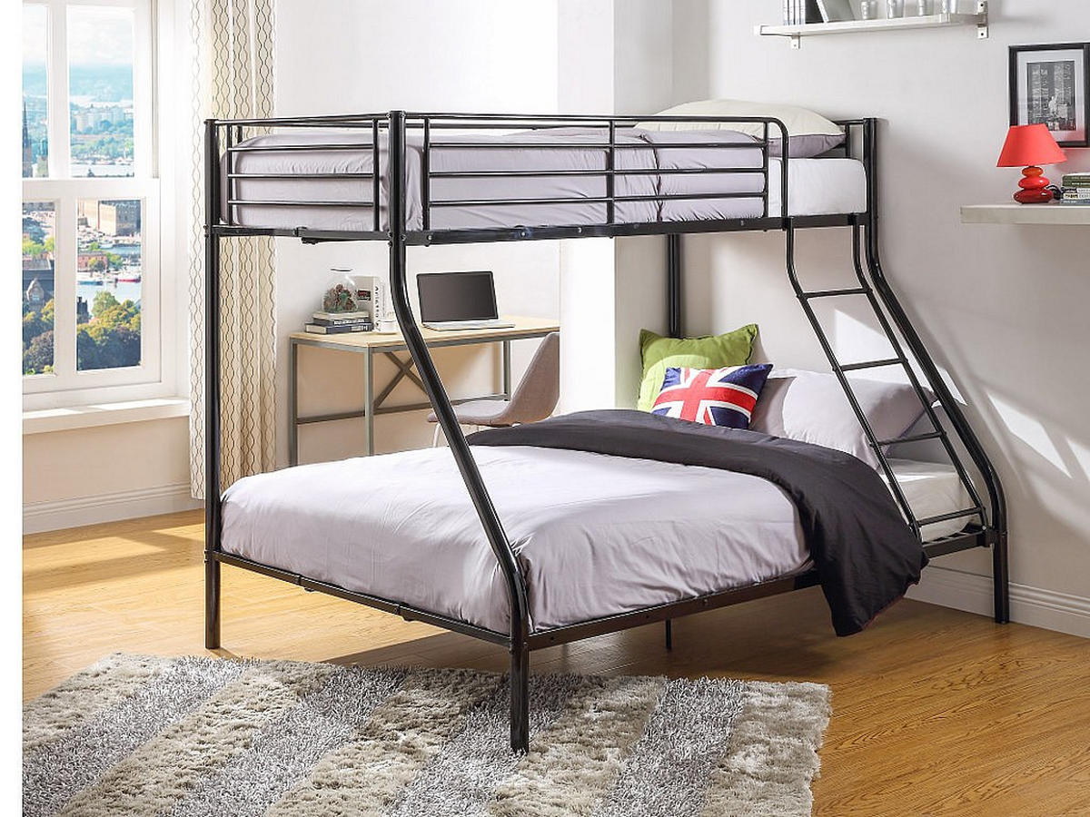 ETAGENBETT - 199cm x 147cm - Stahl - schwarz - ELEVATIO - Schwarz, Metall - Vente-Unique