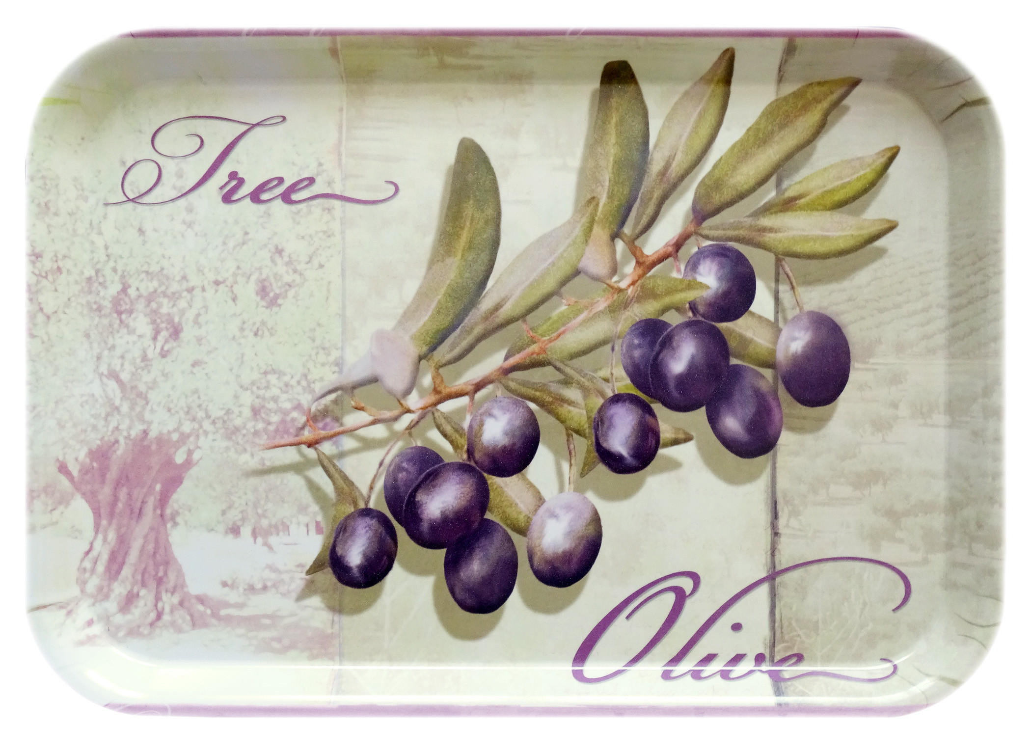 TABLETT Olivenbaum, rechteckige Melamin Serviertablett 38x26 cm - Grün, Kunststoff (26/2/38cm) - Lashuma