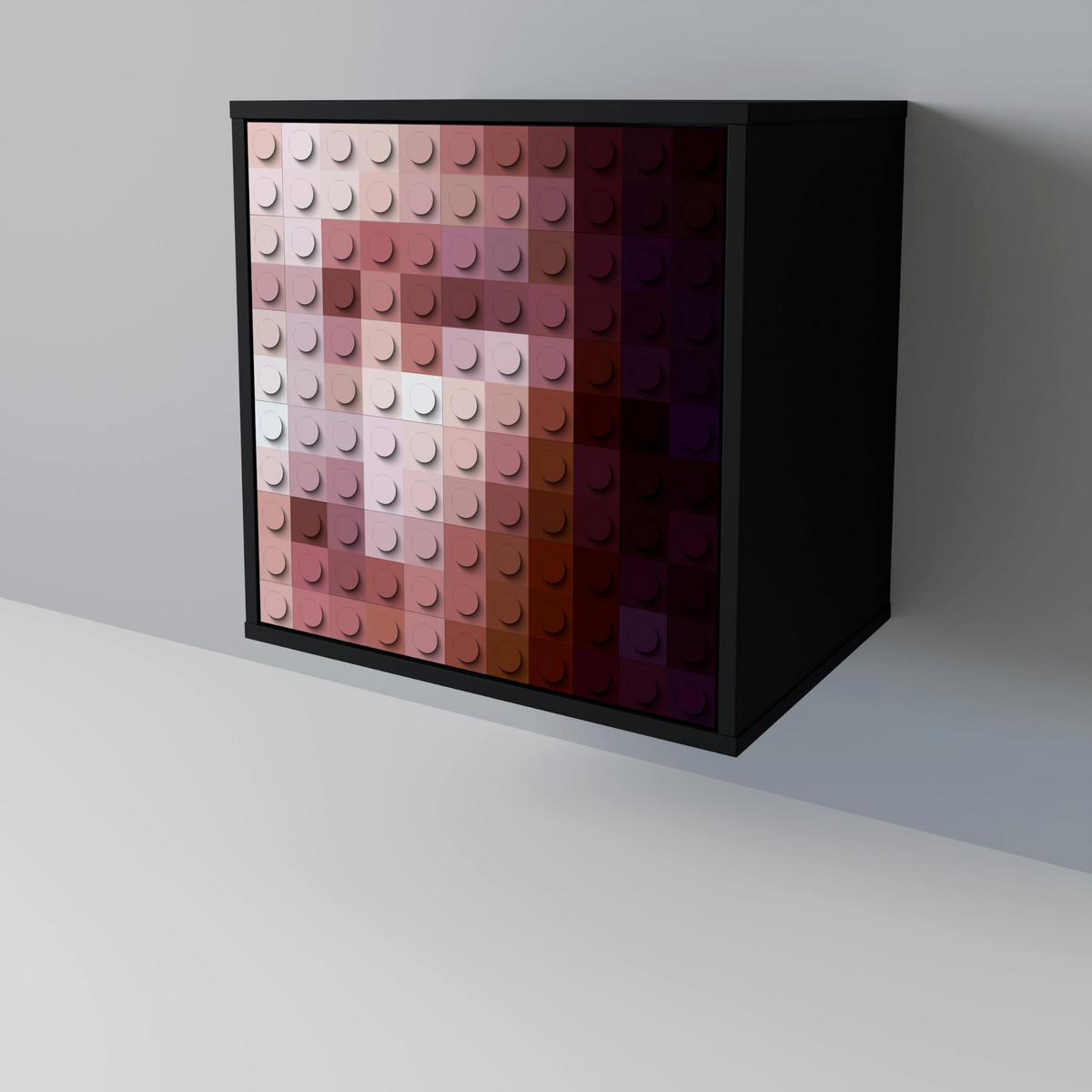 SIDEBOARD CONSTRUCTIVE ART, Schwarz, 57,5x42x70,5 cm, Schwarze Metall-Sternfüße - Multicolor/Schwarz, Holzwerkstoff/Metall (57.5/70.5/42cm) - SpaceRebels