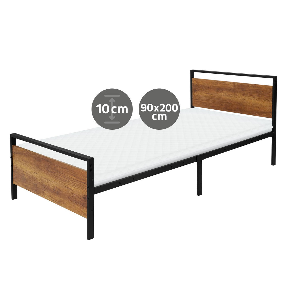 METALLBETT mit MATRATZE 200/90 cm - Braun, Metall (90/200cm) - ML-DESIGN