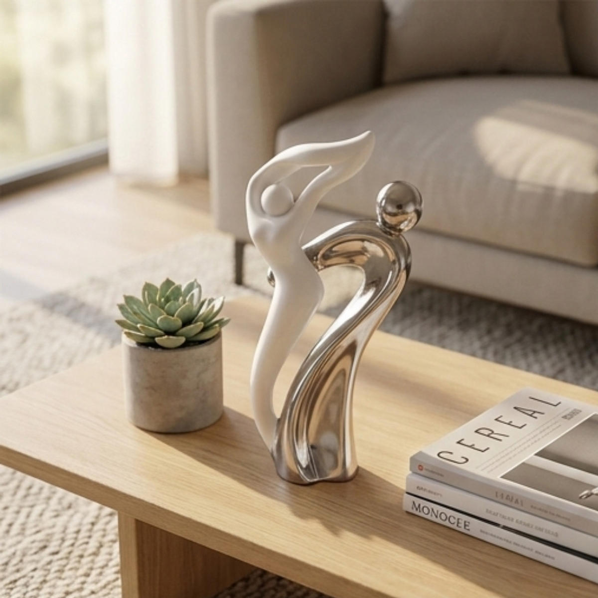 SKULPTUR Francis Silber Weiß 37 cm Keramik Tanzpaar Moderne Dekofigur - Silberfarben/Weiß, Keramik (28/37/20cm) - Gilde