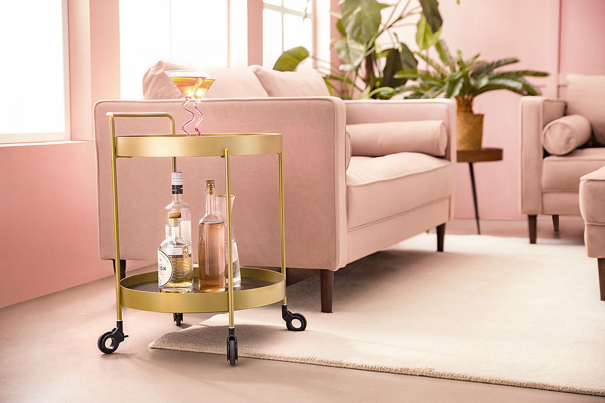 SERVIERWAGEN - Keramik / Stahl - Marmor Braun Dekor / Gold - Eichefarben/Goldfarben, Keramik/Holzwerkstoff (46/63/47cm) - home24