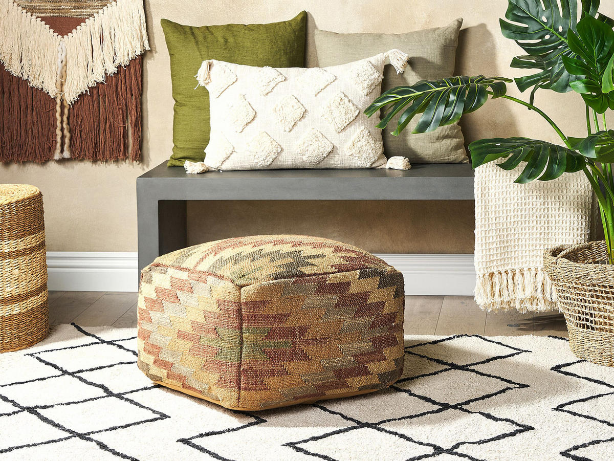 POUF Deepor 50/50/30 cm - Beige, Naturmaterialen (50/30/50cm) - Beliani