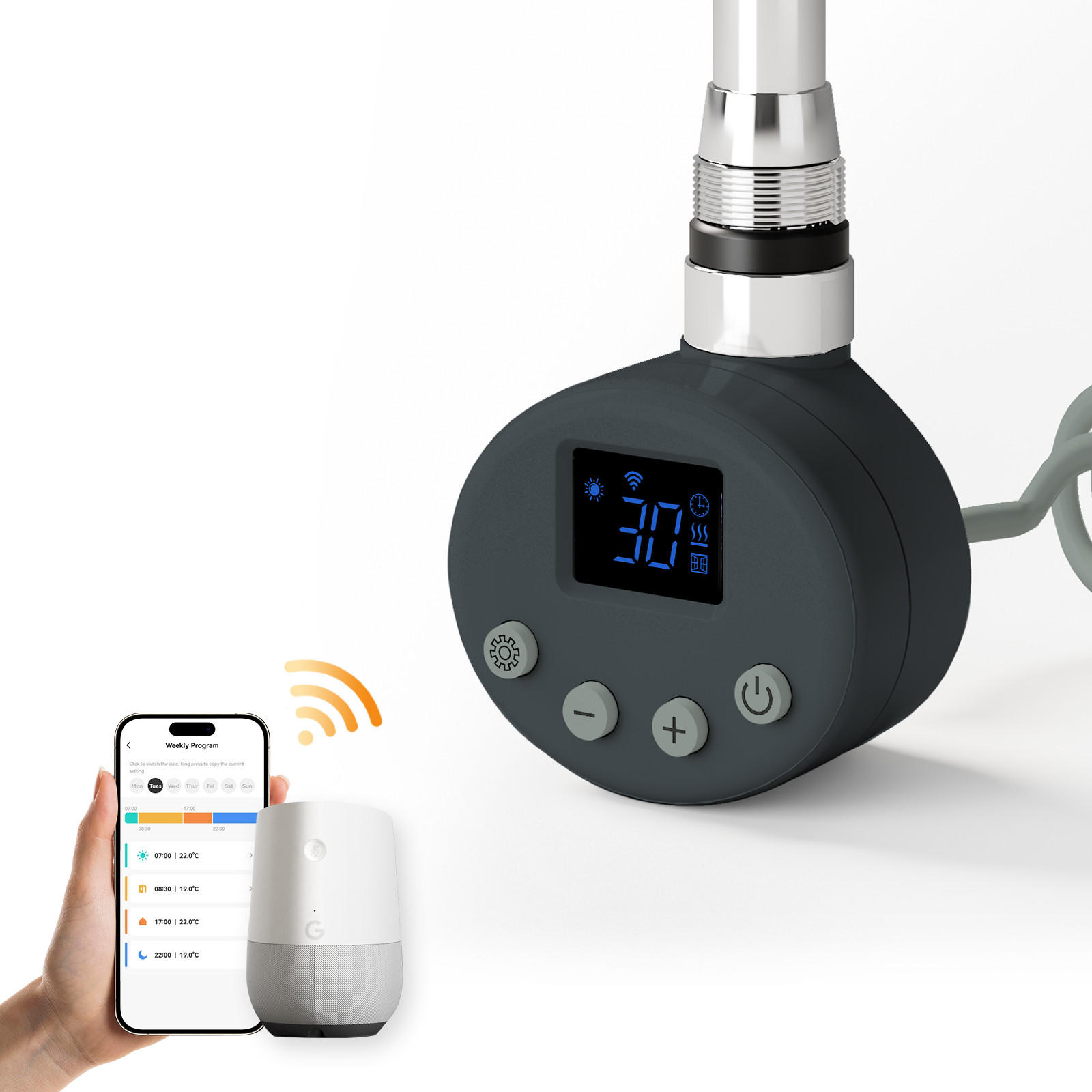 HEIZSTAB mit Thermostat Anthrazit 62/6,9/6,2 cm cm - Anthrazit, Metall (7/62/6cm) - EMKE