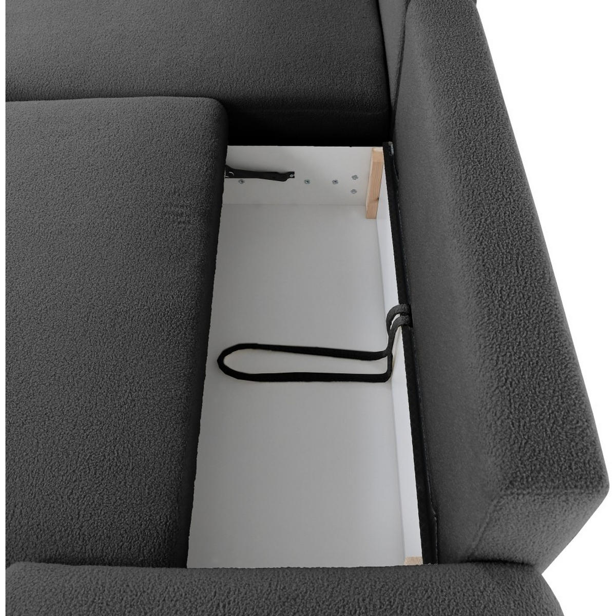 WOHNLANDSCHAFT Noel mit Schlaffunktion, Schwarz, Bouclé-Stoff - Schwarz, Holzwerkstoff (375/93/163cm) - Beautysofa