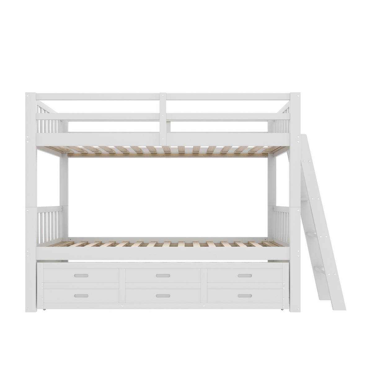 ETAGENBETT aus Kiefernholz & MDF 90x200 cm in Weiß mit Ausziehbett & 3 Schubladen - Weiß, Holz (90/200cm) - Modfu