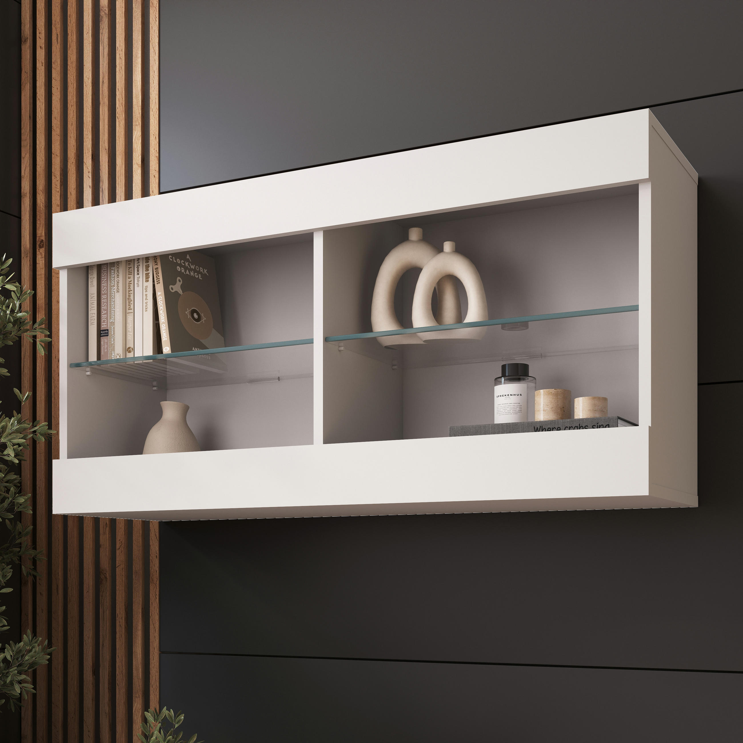 HÄNGEVITRINE TIVOLI HORIZONTAL 100, Weiss - Weiß, Glas/Holzwerkstoff (100/50/29.5cm) - Komodee