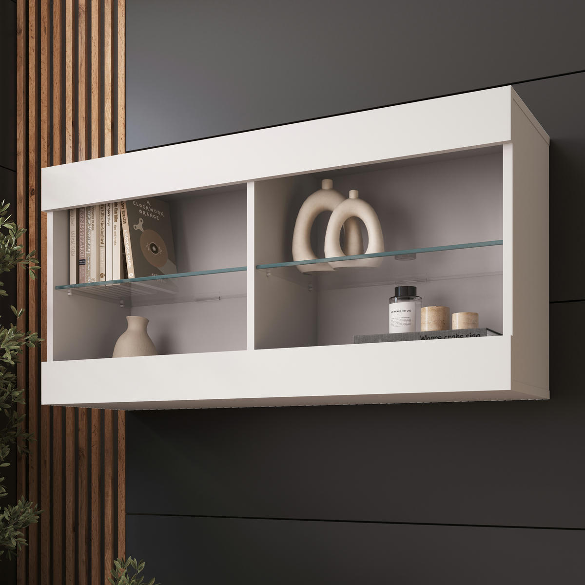 HÄNGEVITRINE TIVOLI HORIZONTAL 100, Weiss - Weiß, Glas/Holzwerkstoff (100/50/29.5cm) - Komodee