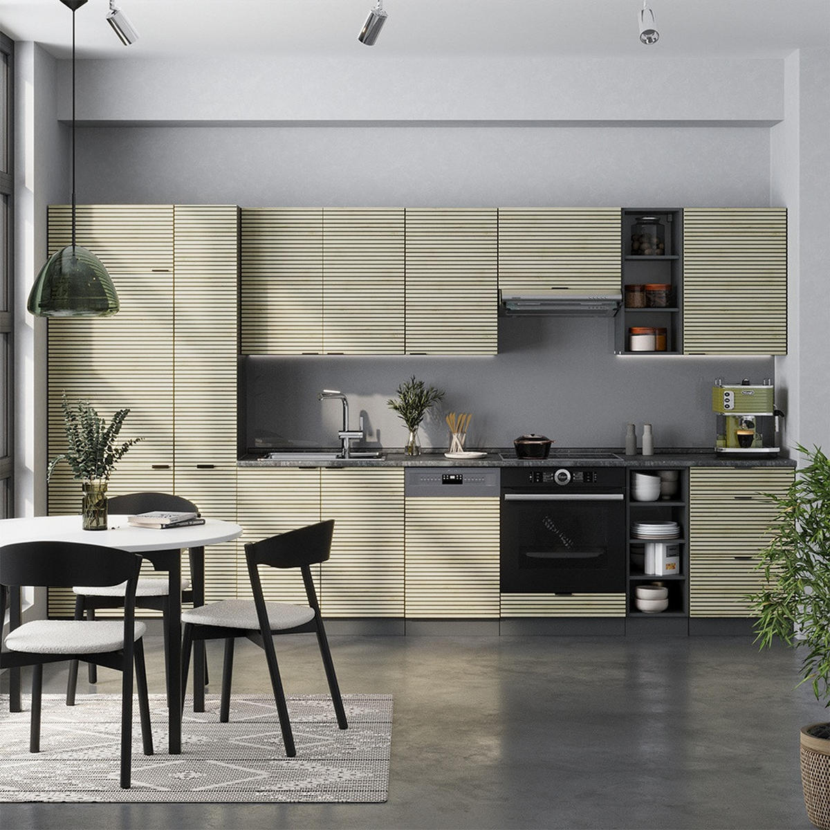 KUHINJSKI BLOK Fame-Line Hrast Panel/Antracit 355 cm , RP Hrast - boje hrasta/antracit, drvni materijal (355/206.8/60cm) - Vicco