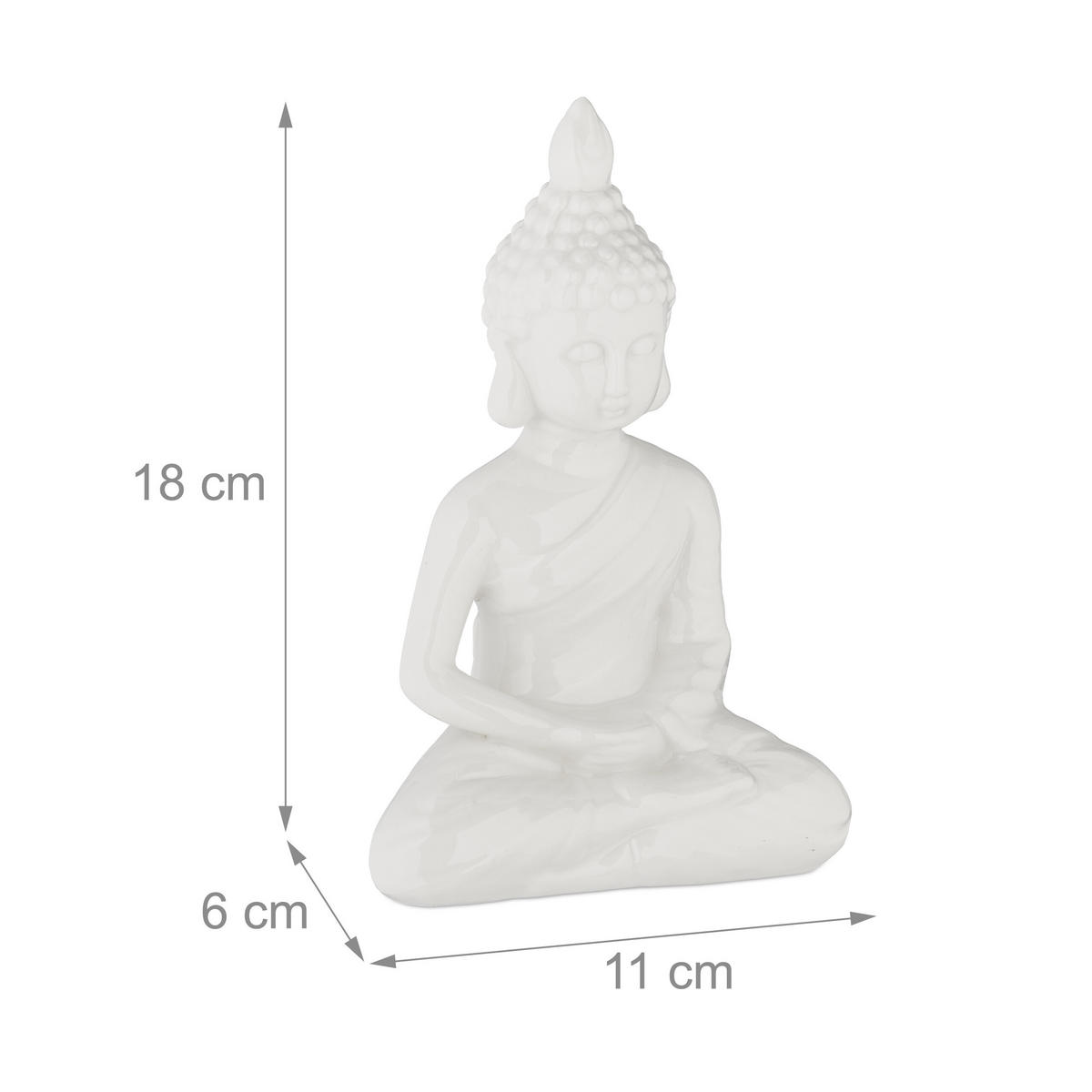 BUDDHA-FIGUR - Weiß, Keramik (11/18/6cm) - Relaxdays