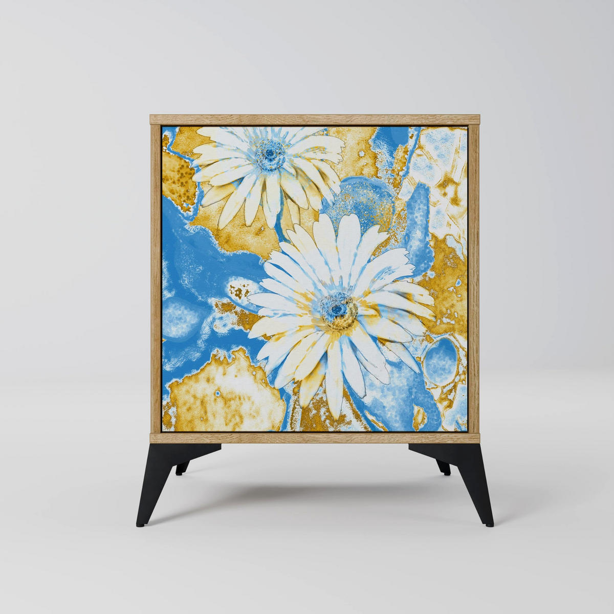 SIDEBOARD DAISY LUXE, Eichefarben, 57,5x42x67,5 cm, Schwarze Metall-Rahmenfüße - Eichefarben/Multicolor, Holzwerkstoff/Metall (57.5/67.5/42cm) - SpaceRebels
