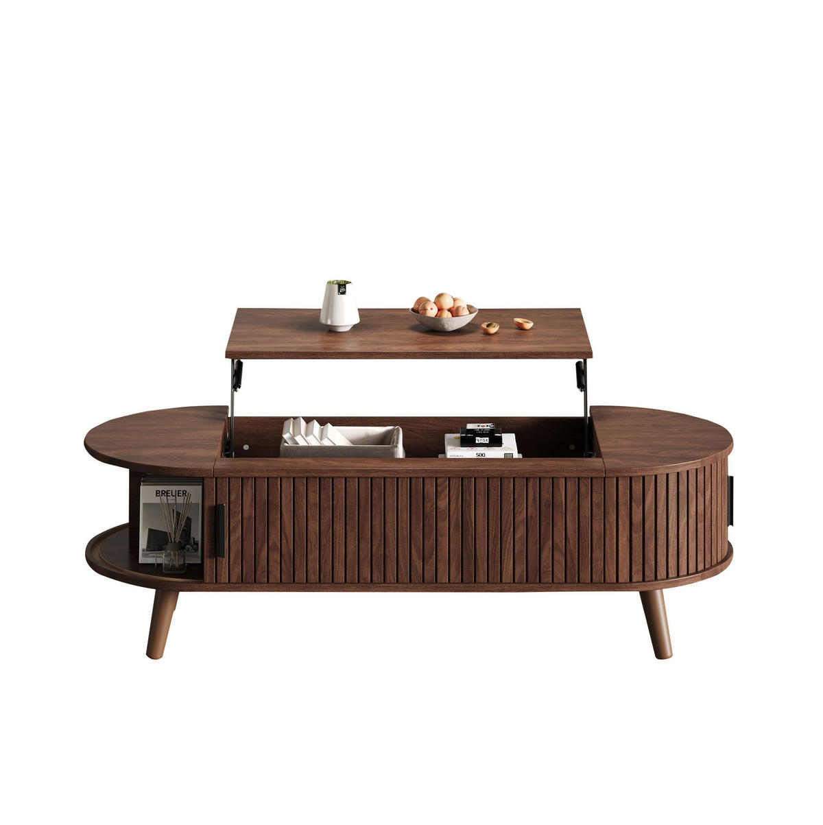 KONFERENČNÍ stolek 120/50/39,5 cm ořechový z MDF s nastavitelnou deskou a skrytým úložným prostorem - ořechová, kompozitní dřevo (120/50/39.5cm) - OKWISH