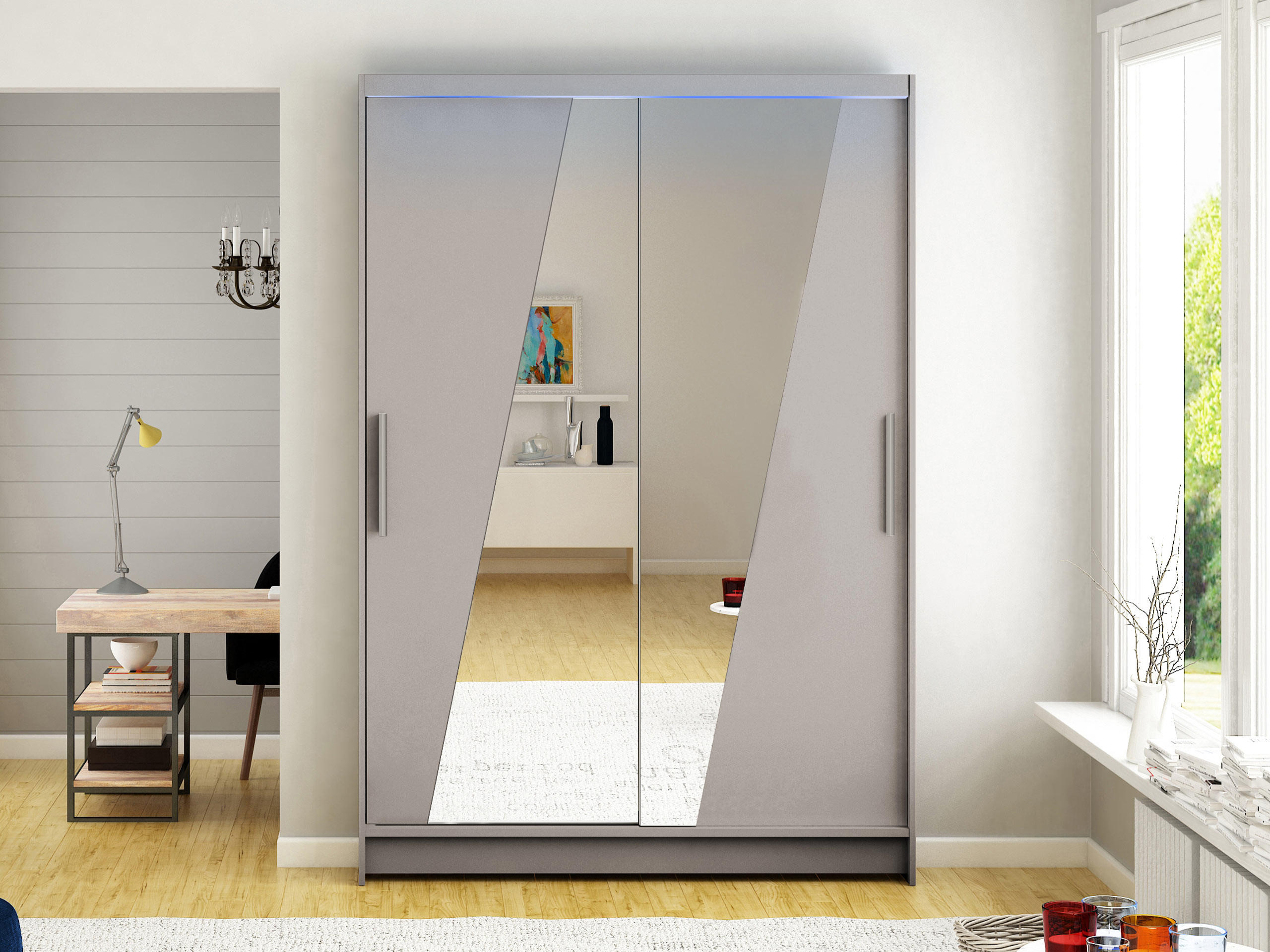 KLEIDERSCHRANK Miami VIII, mit RGB LED Beleuchtung - Kaschmir/Silberfarben, Holzwerkstoff/Kunststoff (120/200/58cm) - MIRJAN24