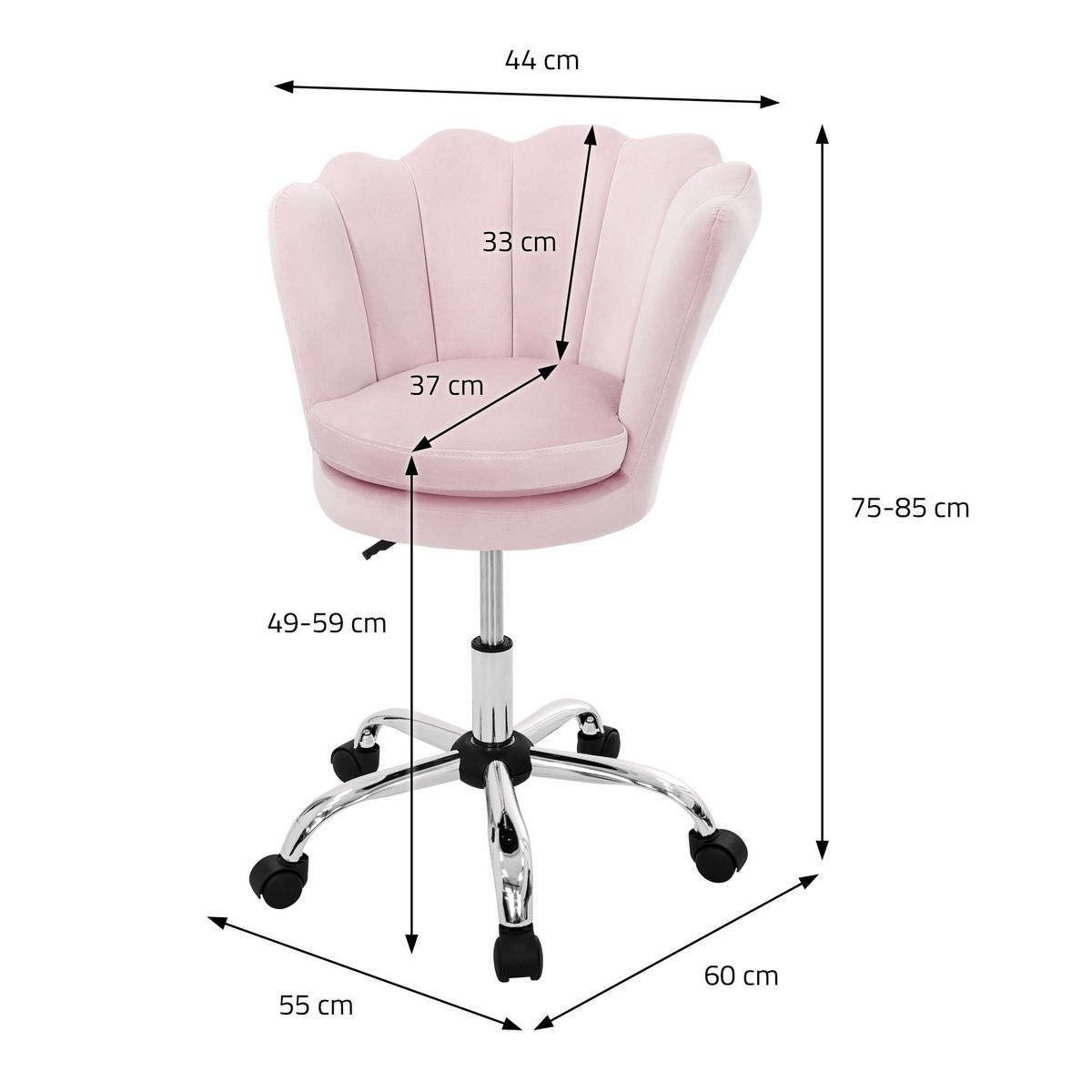DREHSTUHL Kunstfell Hellrosa - Hellrosa, Metall (55/85/60cm) - ML-DESIGN