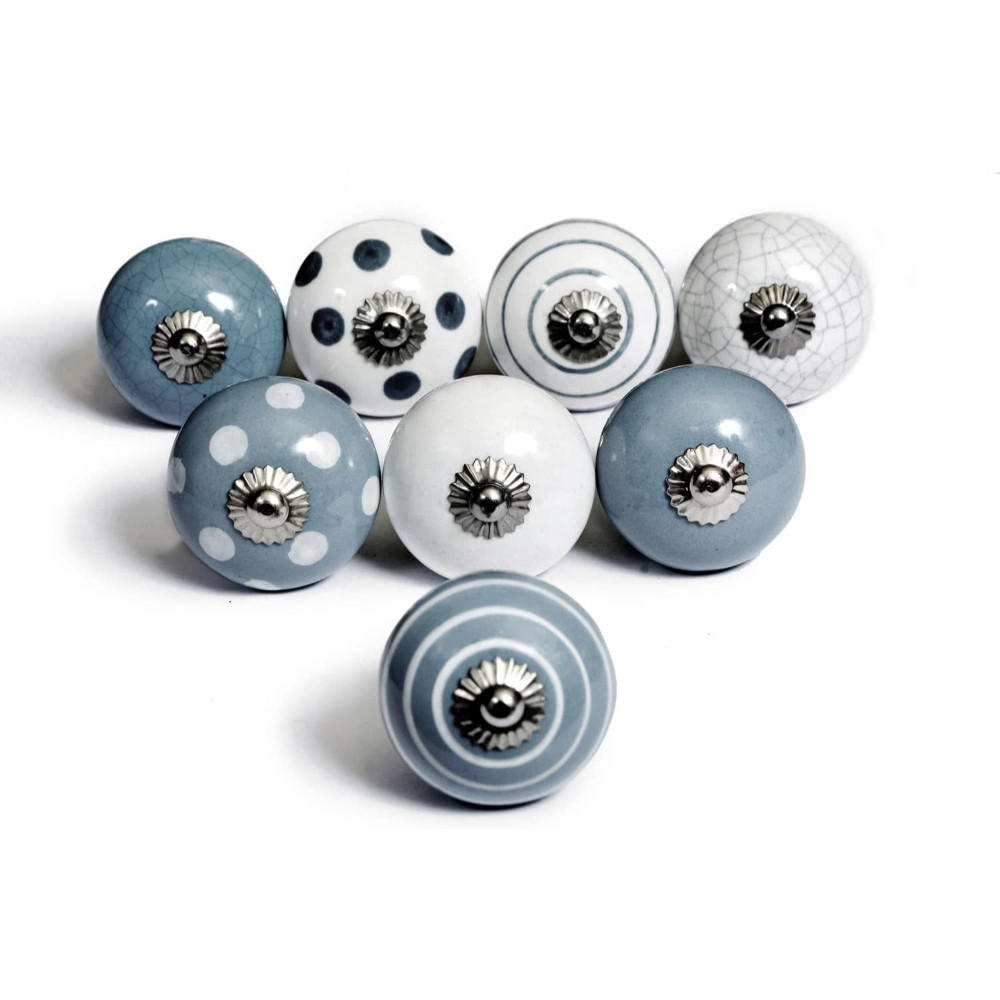 KERAMIKKNÖPFEN Set mit 8 in Weiß und Grau 40 mm Durchmesser. - Hellblau, Keramik (4/4/6.9cm) - Nacnic