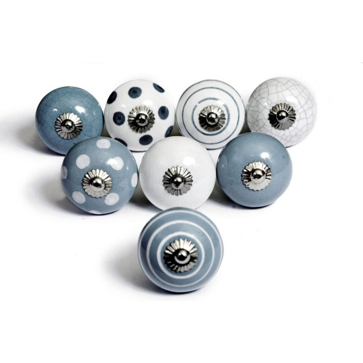 KERAMIKKNÖPFEN Set mit 8 in Weiß und Grau 40 mm Durchmesser. - Hellblau, Keramik (4/4/6.9cm) - Nacnic