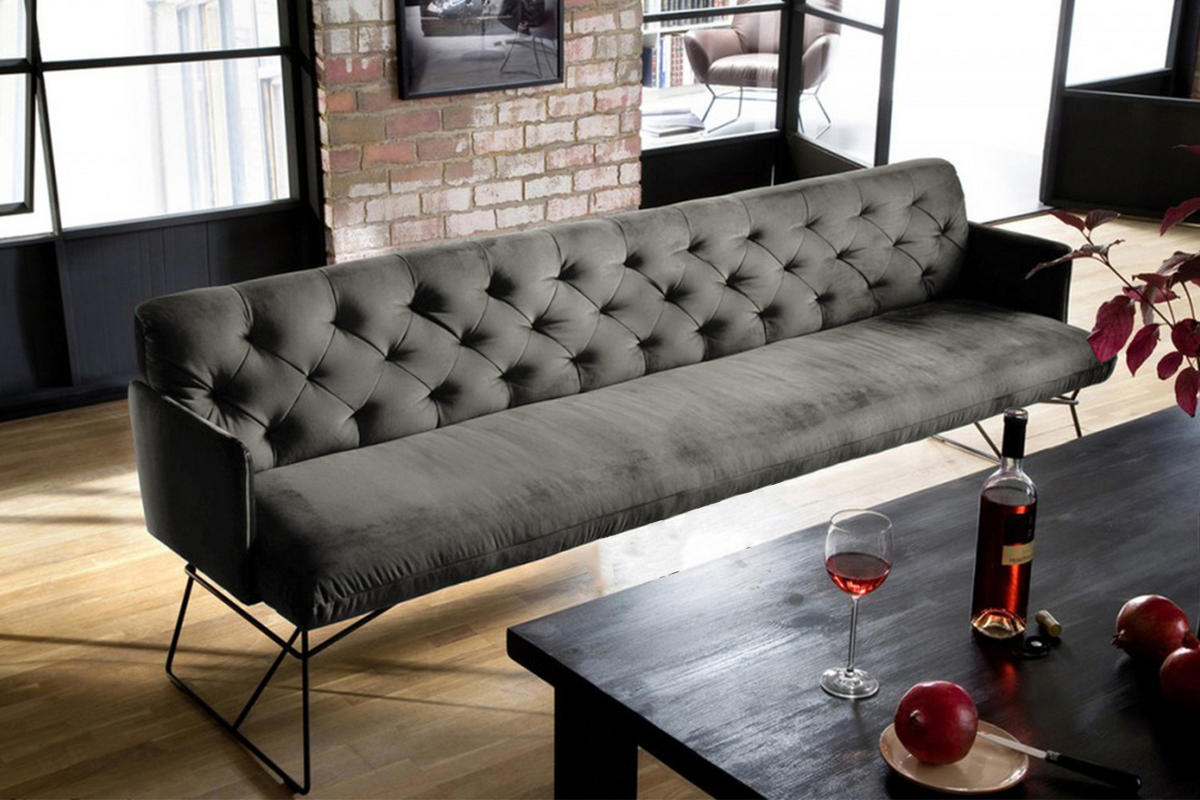 ESSZIMMERBANK CHARME Grau Velvet - Grau, Textil (166/85/68cm) - KAWOLA
