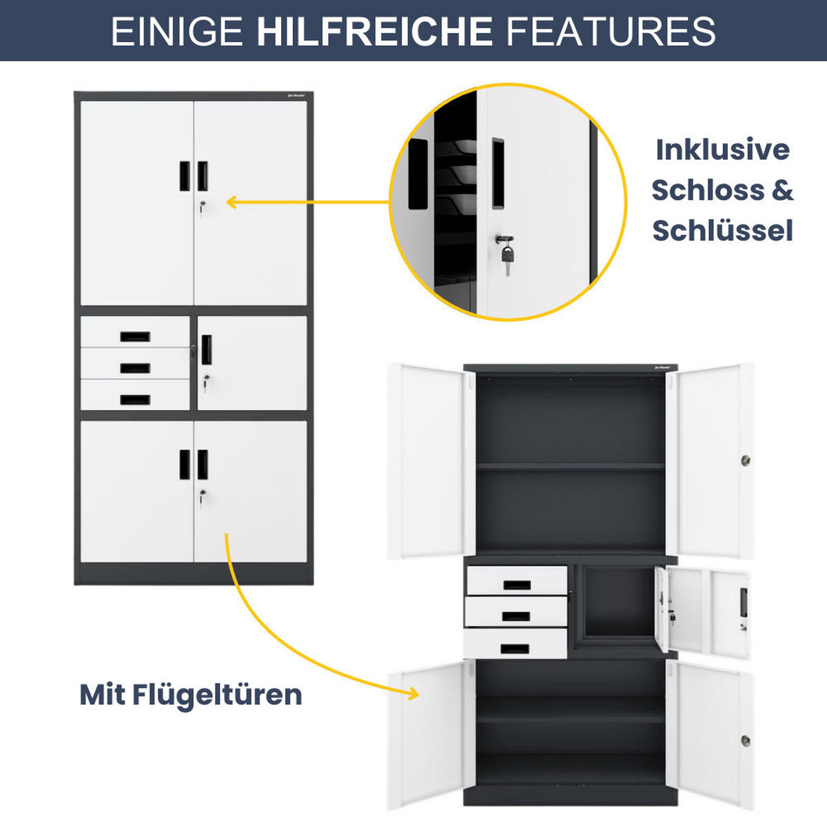 AKTENSCHRANK abschließbar GEDO mit Tresor 185x90x40cm Anthrazit-Weiß - Anthrazit, Metall (90/185/40cm) - DELUKE