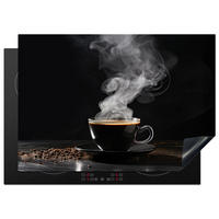 HERDABDECKPLATTE Kaffee - Schwarz - Bohnen - Heiß - Tasse Herdabdeckung Induktionsfeld 75x52 cm - Schwarz, Kunststoff (75/52/0.2cm) - MuchoWow