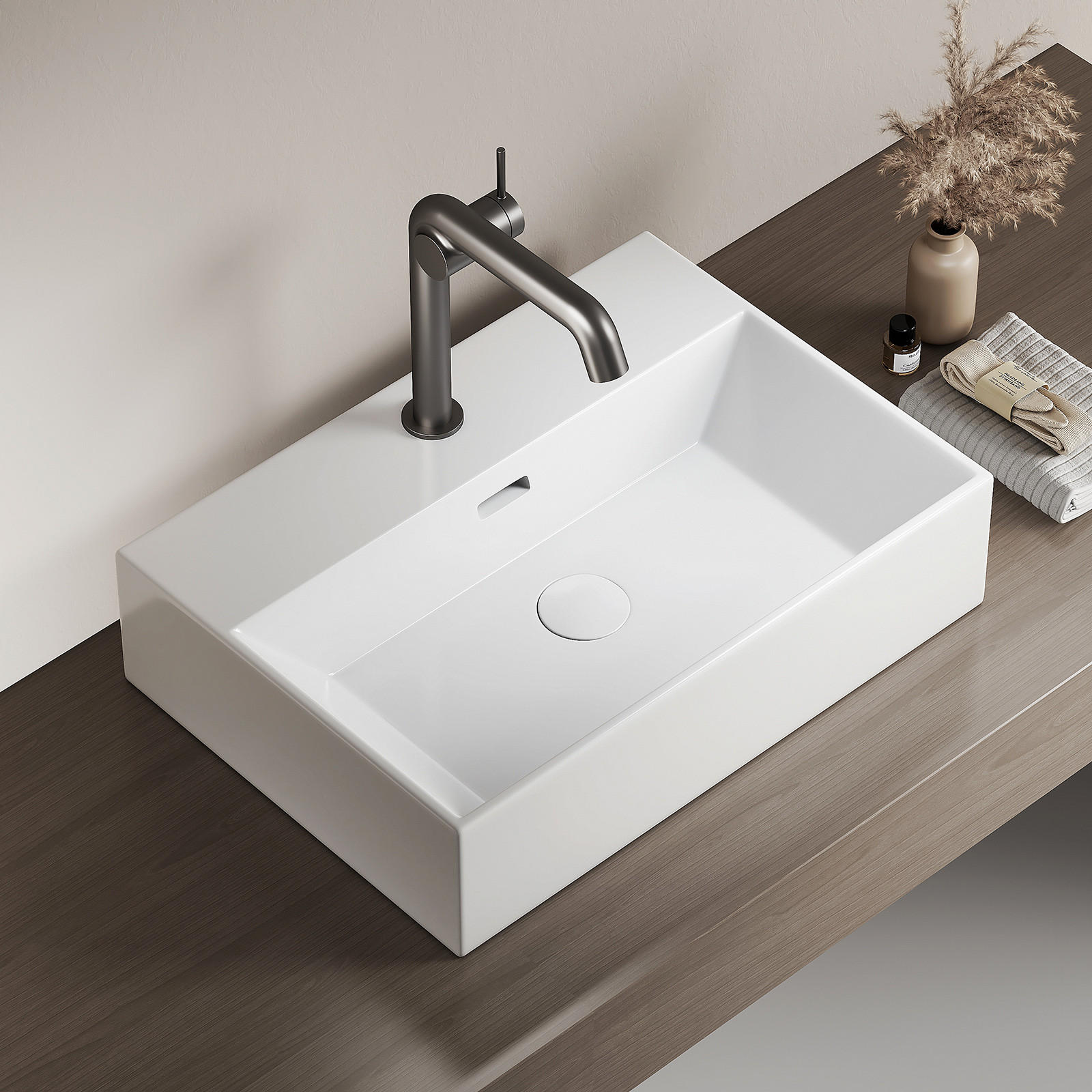 WASCHBECKEN mit Überlauf Weiß 51,5 / 36 / 13 cm - Weiß Hochglanz, Keramik (36.5/13/51.5cm) - EMKE