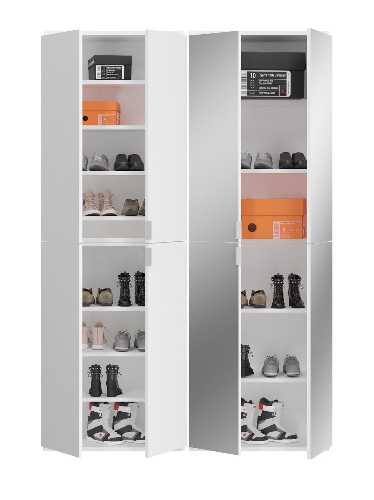GARDEROBENSCHRANK weiß Hochglanz 122 cm, Schuhschrank mit Spiegel - Chromfarben/Weiß Hochglanz, Glas/Holzwerkstoff (122/193/34cm) - Inn.Furn