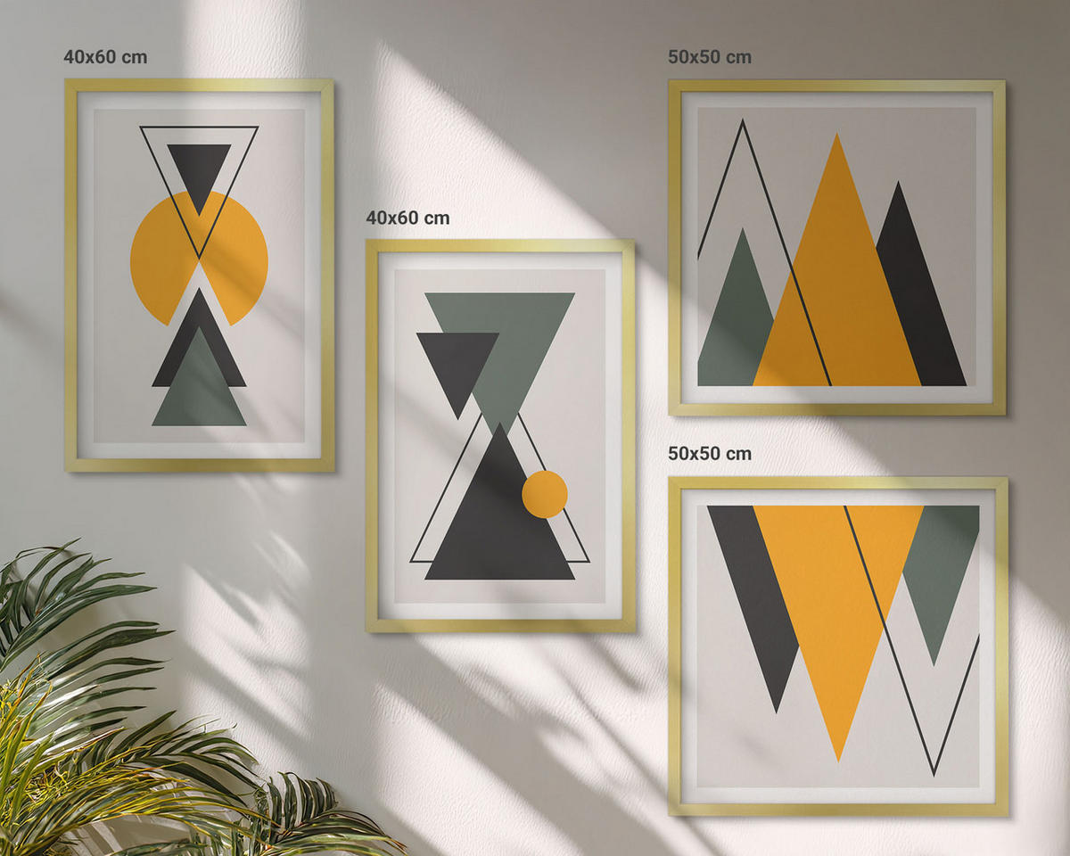 BILDER SET 4er Set - 50x50 cm & 40x60 cm Goldrahmen - Abstrakte geometrische Formen - Goldfarben, Kunststoff (50/50cm) - TULUP
