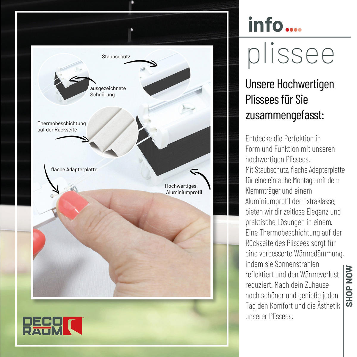 PLISSEE Thermo Basic 75 x 210cm Klemmfix ohne Bohren - Schwarz, Textil (75/210/210cm) - Deco-Raum