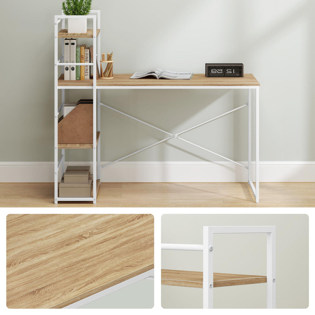COMPUTERSCHREIBTISCH mit regal, sonoma-eiche/weiß - Weiß, Holzwerkstoff (44/120/120cm) - A2A Home