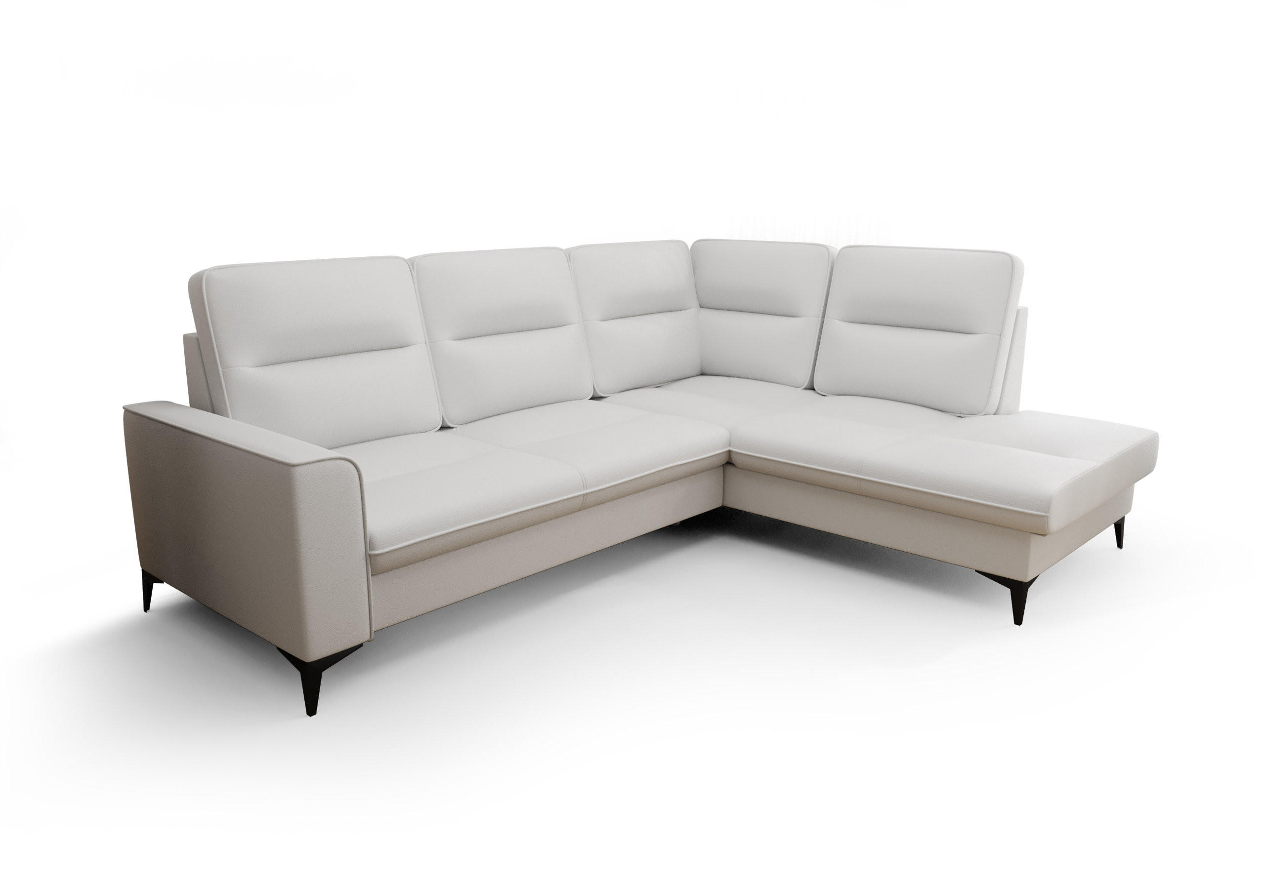 ECKSOFA KONGO RBN14, Eckcouch in L-Form mit Schlaffunktion, Farbe: Weiß, Kunstleder, Ottomane Rechts - Weiß, Textil (260/200cm) - O-Sofa