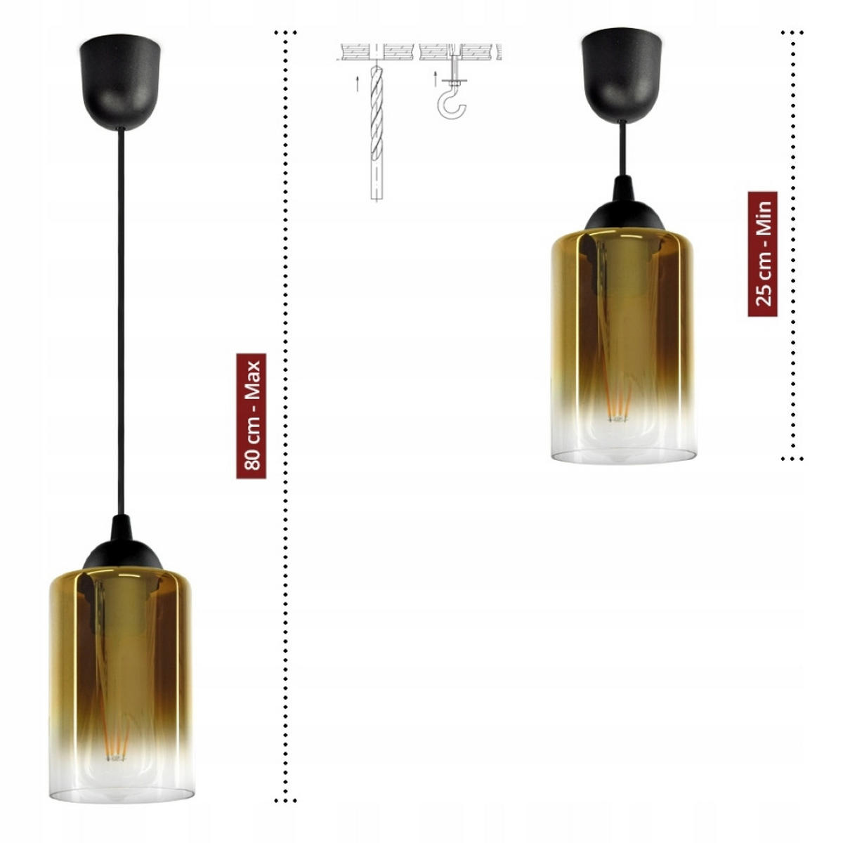 PENDELLEUCHTE GRAF - Transparent/Goldfarben, Glas/Metall (10/10/80cm) - kiki design