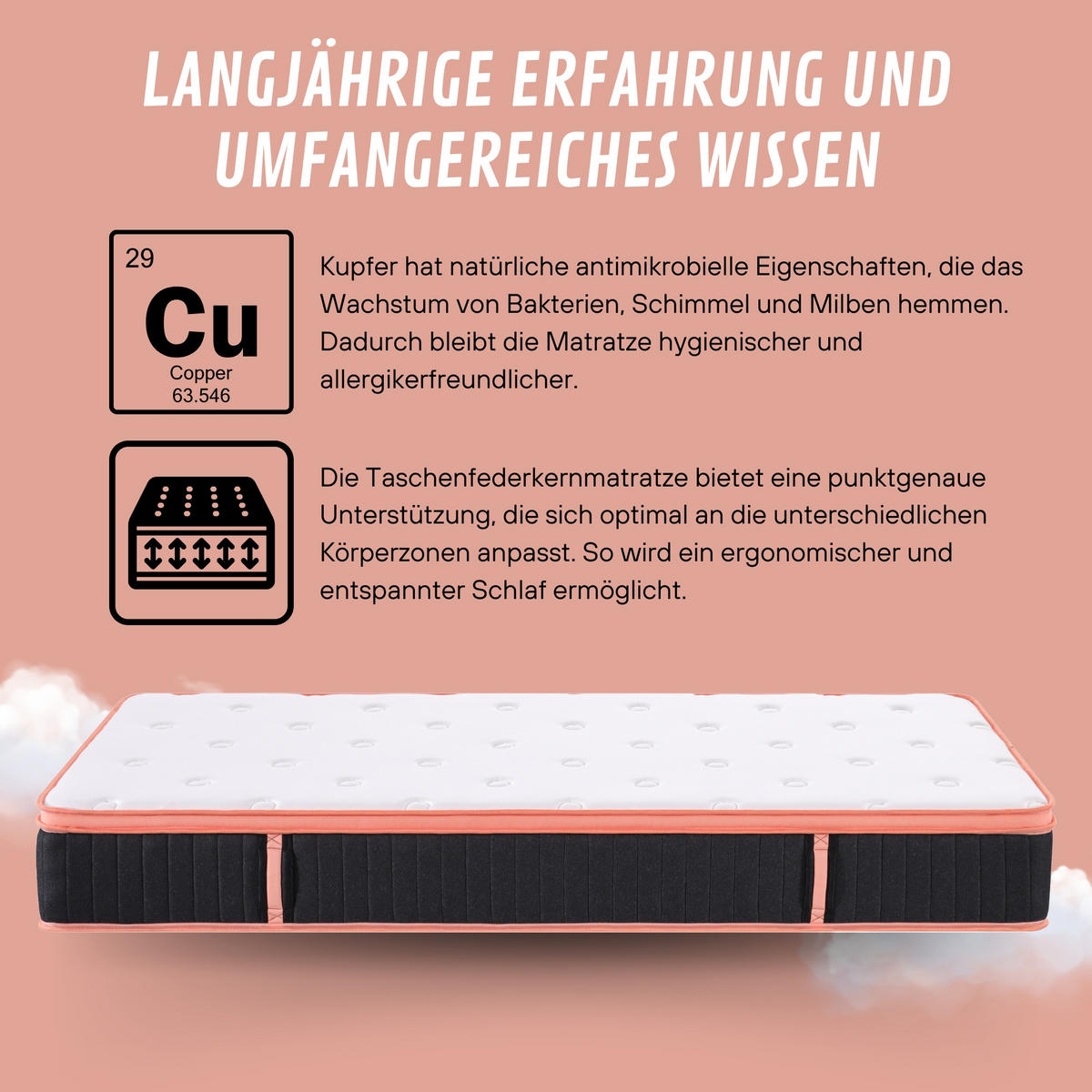 TASCHENFEDERKERN Matratze Kupfer, 180x200cm - Weiß, Textil (180/200cm) - Arensberger