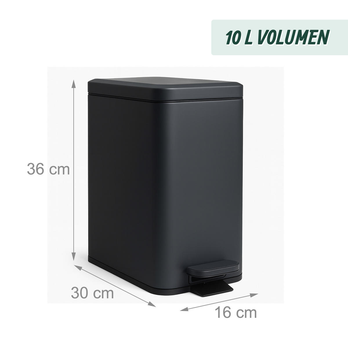 MÜLLEIMER - Grau, Kunststoff/Metall (16/36/30cm) - Relaxdays