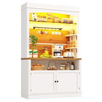 KÜCHENSCHRANK in Weiß mit LED-Beleuchtung und offenem Regal für Küche, B107/T43/H184 cm - Weiß, Glas/Holzwerkstoff (107/184/34cm) - STILVORA