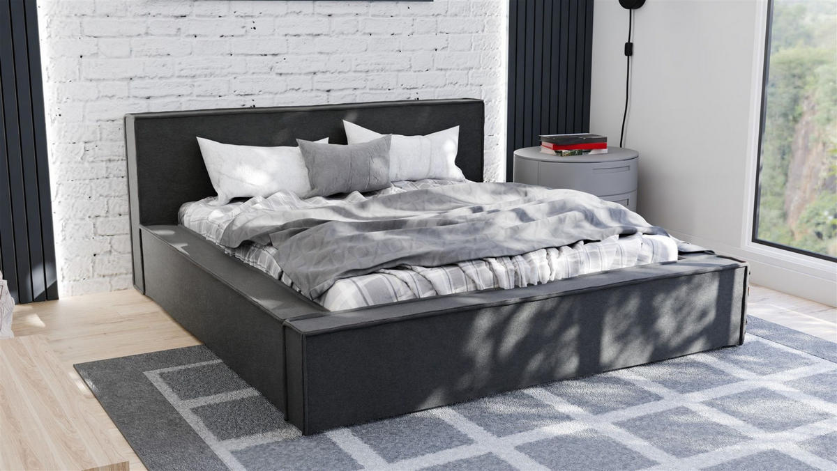 POLSTERBETT Aldana Komplettset - Schwarz, Holzwerkstoff/Textil (120/200cm) - Fun Möbel