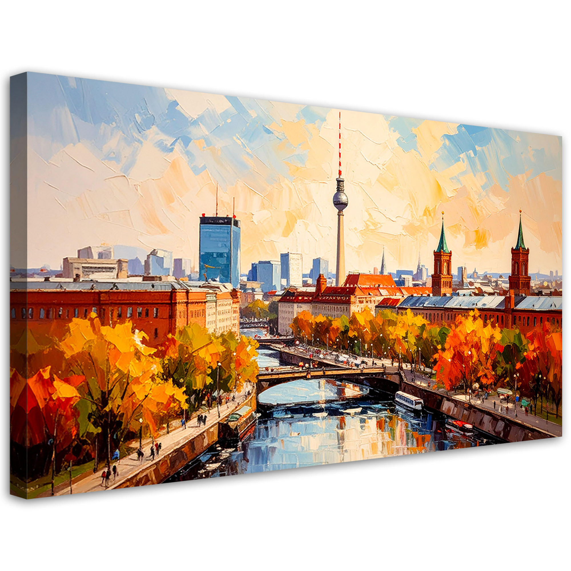LEINWANDBILD Panorama von Berlin Stadt 100x50cm - Multicolor, Textil (100/50cm) - Feeby